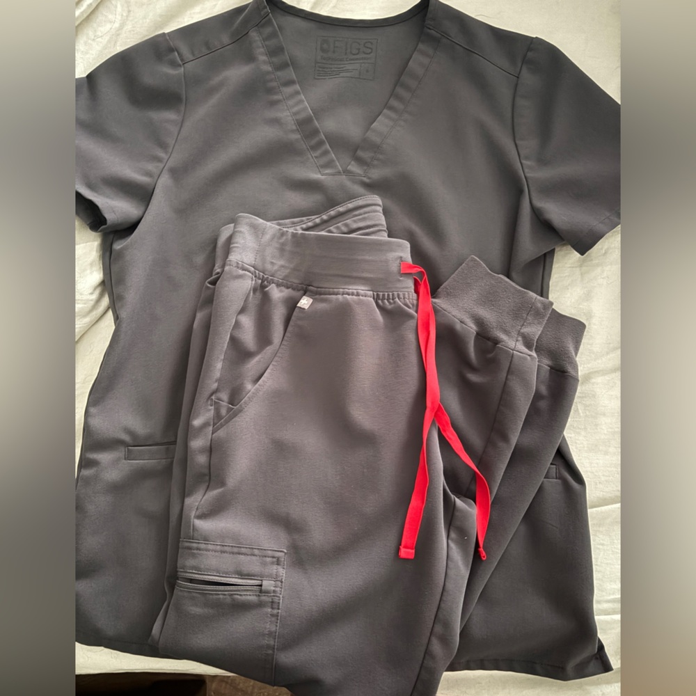 Figs Women's Gray Joggers with Red Drawstring